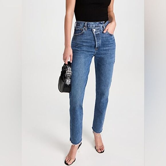 Agolde Criss Cross High Rise Straight Dark Wash Jeans In Range NWT - Picture 8 of 15